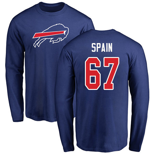 Men NFL Buffalo Bills #67 Quinton Spain Royal Blue Name and Number Logo Long Sleeve T Shirt